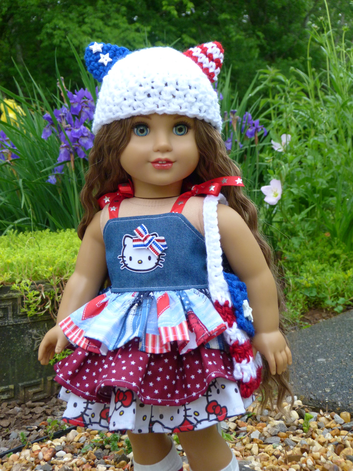 Patriotic Kitty Memorial Day Outfit for 18 Inch Doll Clothes Handmade to fit American Girl