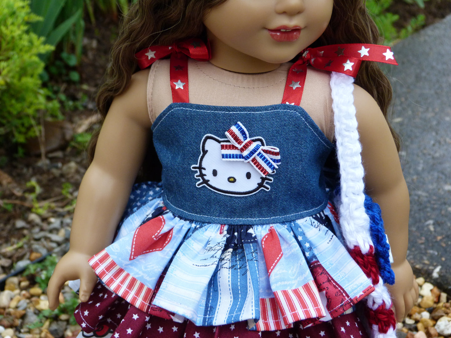 Patriotic Kitty Memorial Day Outfit for 18 Inch Doll Clothes Handmade to fit American Girl