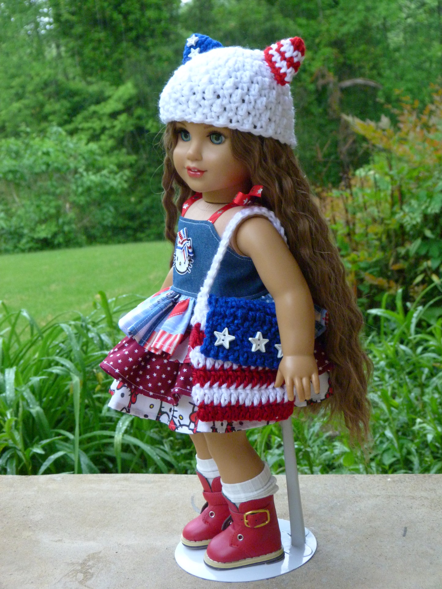 Patriotic Kitty Memorial Day Outfit for 18 Inch Doll Clothes Handmade to fit American Girl