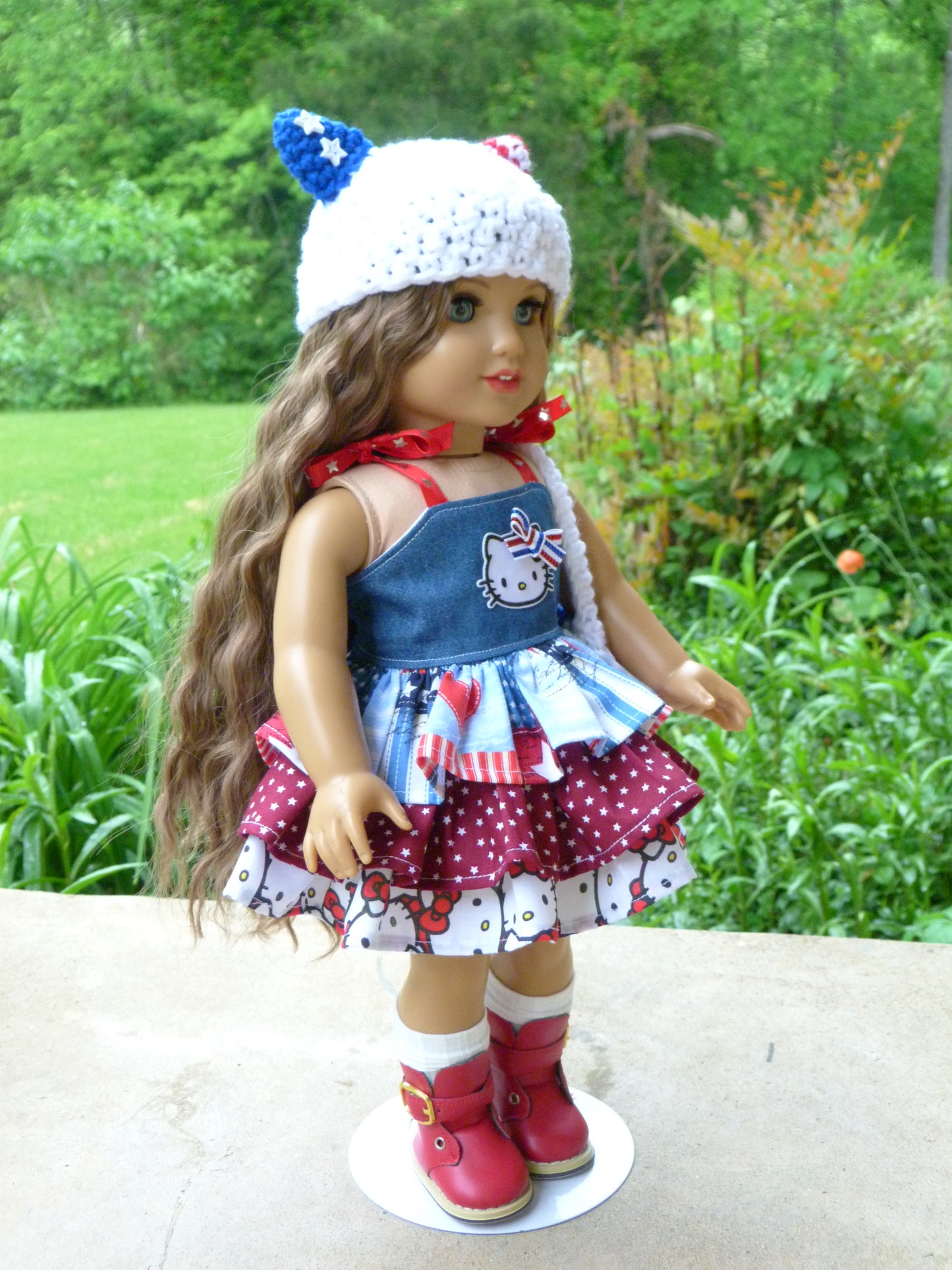 Patriotic Kitty Memorial Day Outfit for 18 Inch Doll Clothes Handmade to fit American Girl