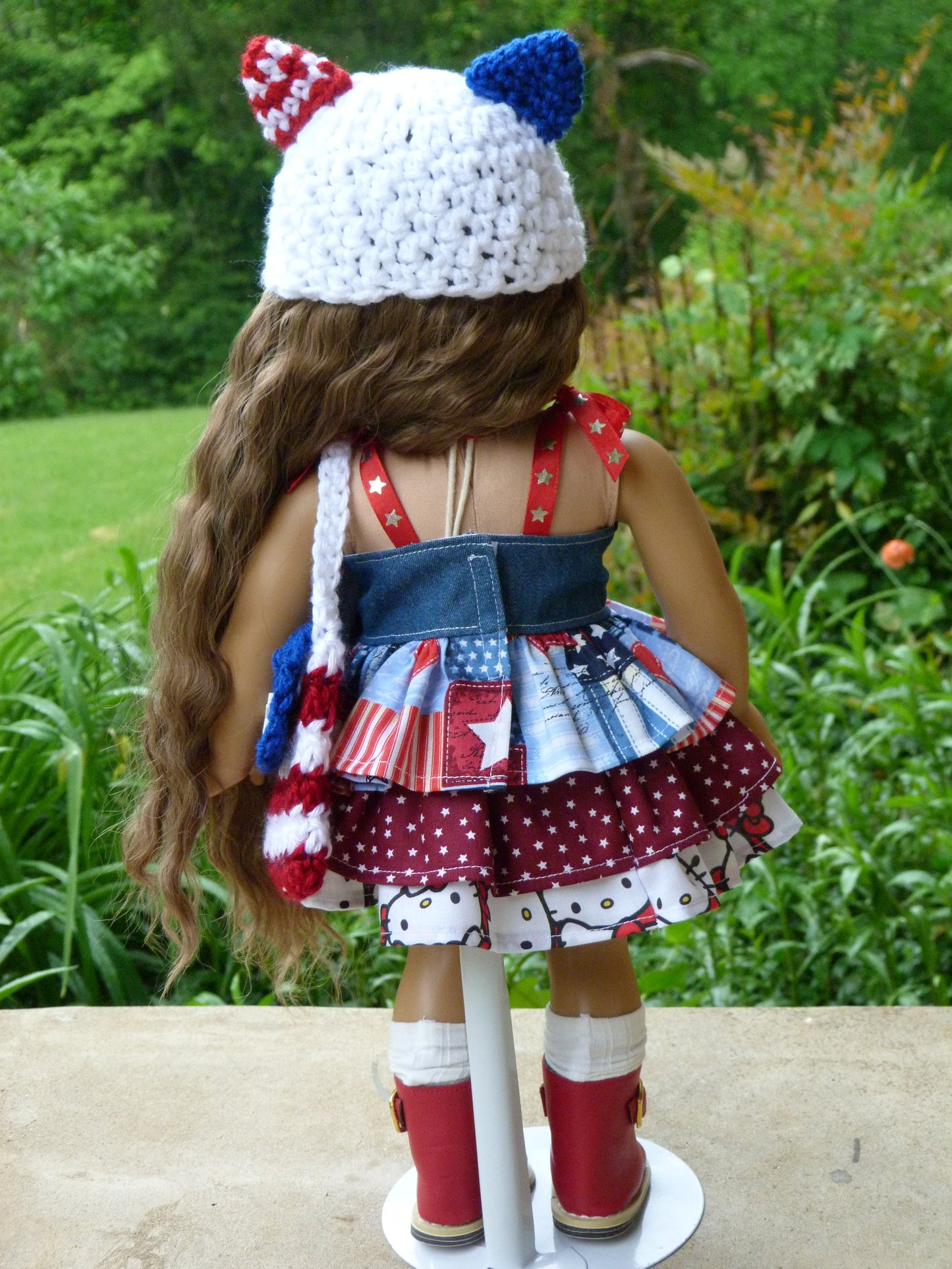 Patriotic Kitty Memorial Day Outfit for 18 Inch Doll Clothes Handmade to fit American Girl