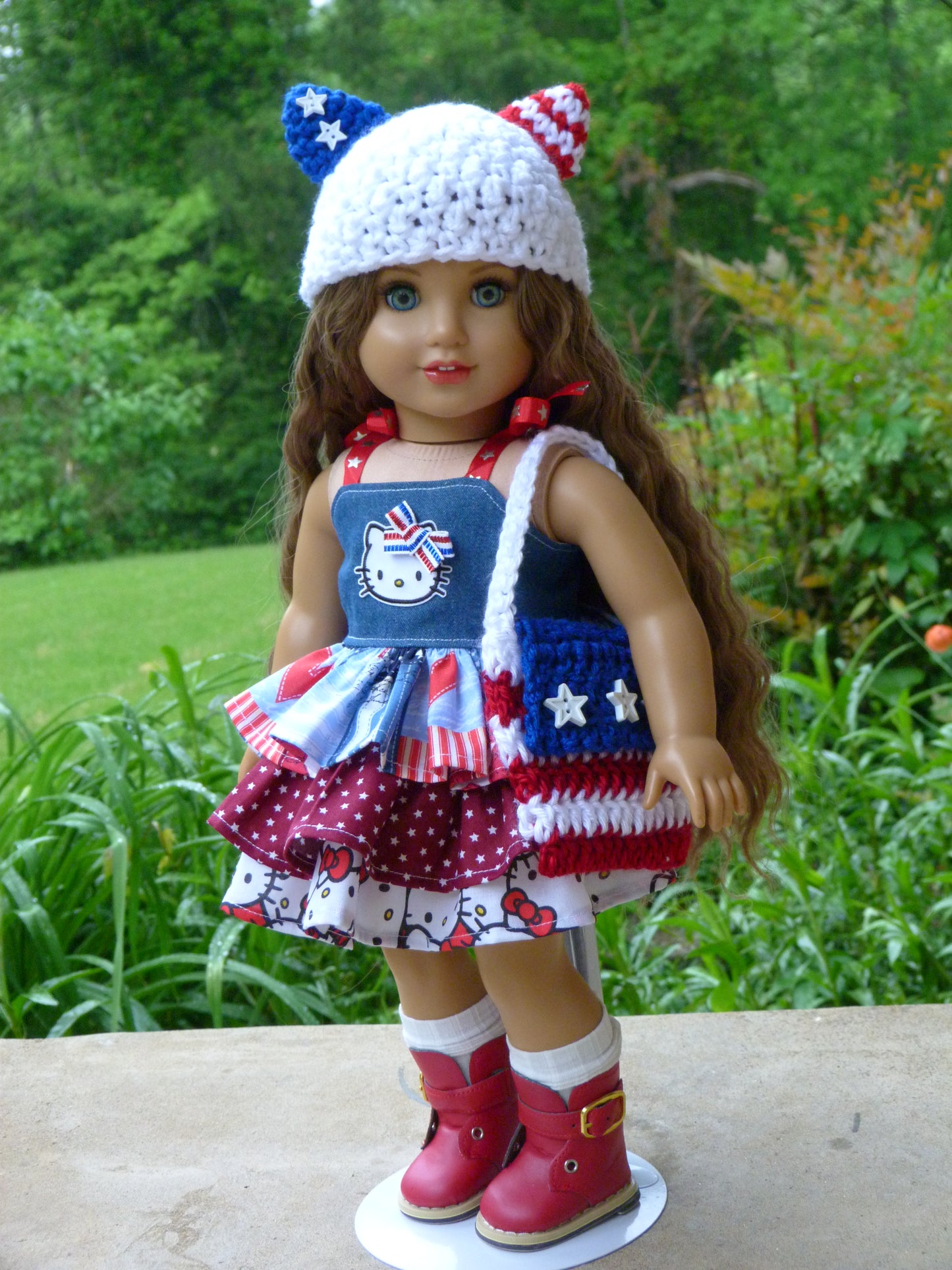 Patriotic Kitty Memorial Day Outfit for 18 Inch Doll Clothes Handmade to fit American Girl