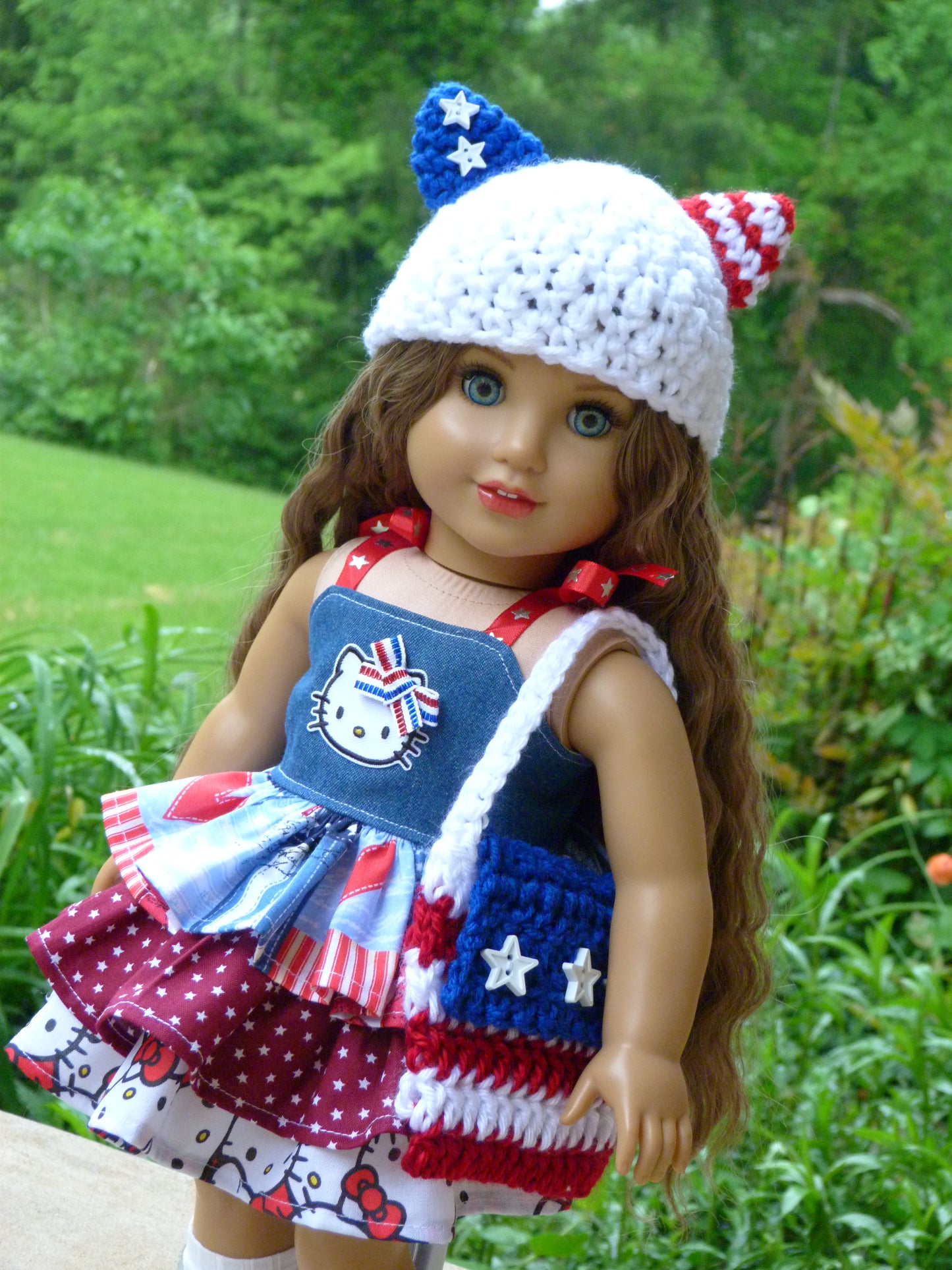 Patriotic Kitty Memorial Day Outfit for 18 Inch Doll Clothes Handmade to fit American Girl