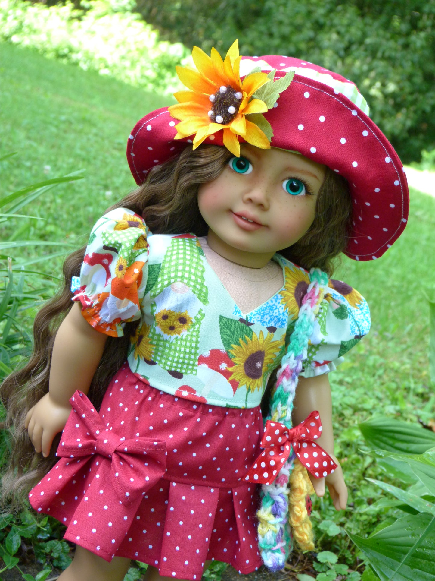 Summer Garden Gnome Outfit for 18 Inch Doll Handmade to fit American Girl