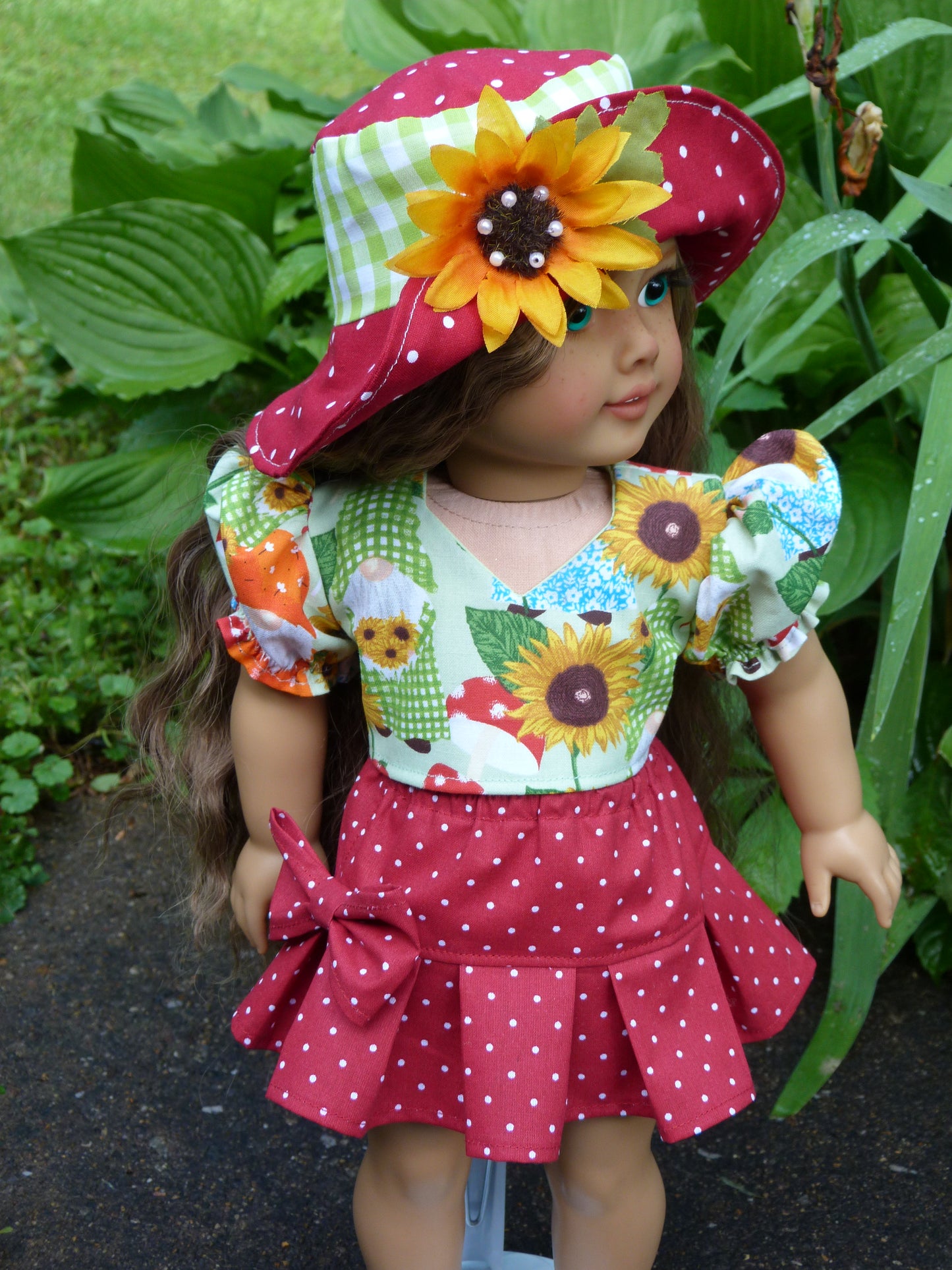 Summer Garden Gnome Outfit for 18 Inch Doll Handmade to fit American Girl