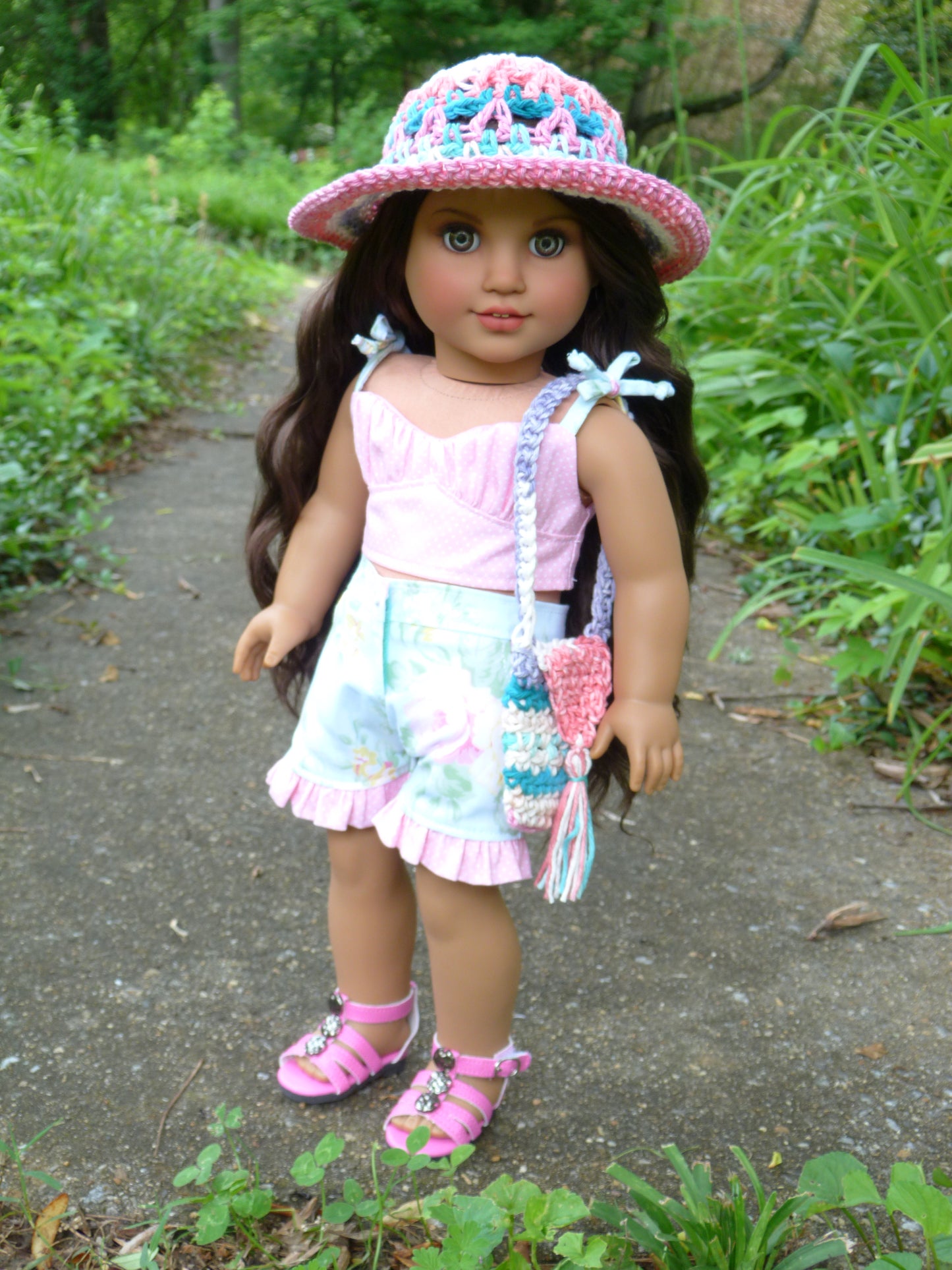 Summer Floral Pink and Aqua Outfit for 18 Inch Doll Handmade to fit American Girl