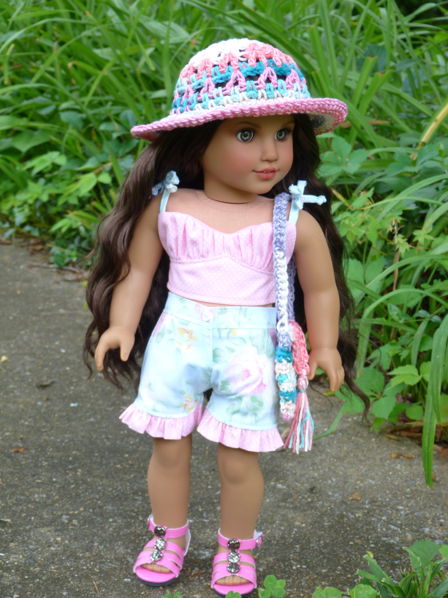 Summer Floral Pink and Aqua Outfit for 18 Inch Doll Handmade to fit American Girl