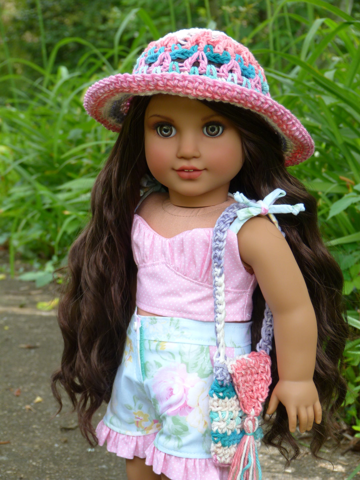 Summer Floral Pink and Aqua Outfit for 18 Inch Doll Handmade to fit American Girl