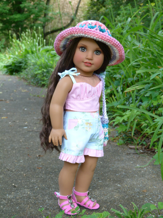 Summer Floral Pink and Aqua Outfit for 18 Inch Doll Handmade to fit American Girl