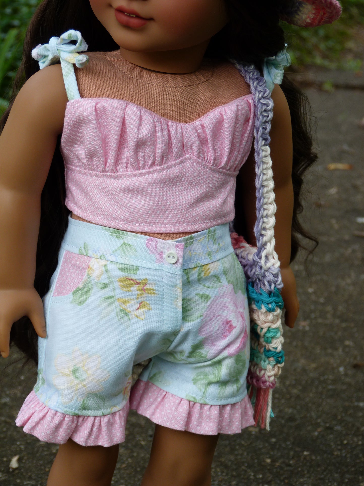 Summer Floral Pink and Aqua Outfit for 18 Inch Doll Handmade to fit American Girl