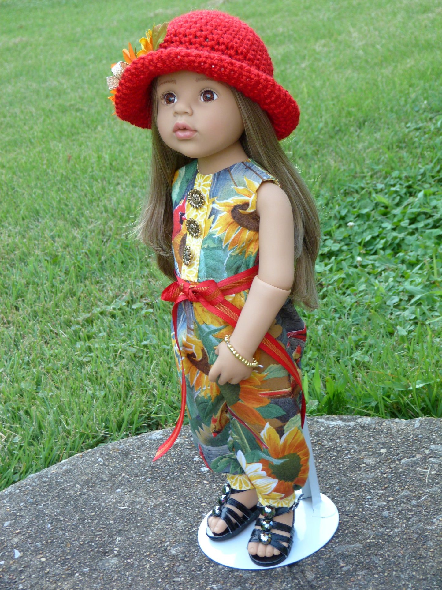 Cardinals and Sunflowers Outfit Handmade to fit 19.5 Inch Gotz Happy Kidz Doll