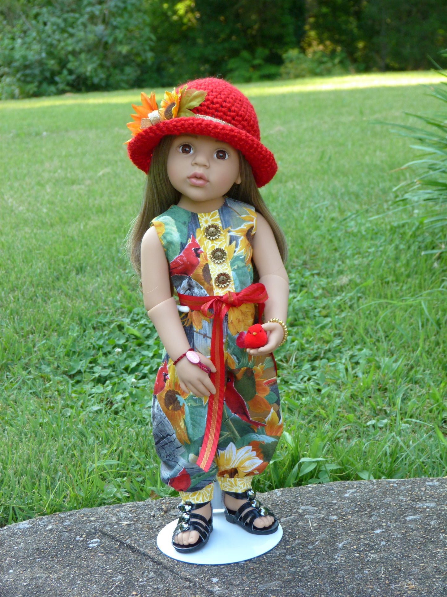 Cardinals and Sunflowers Outfit Handmade to fit 19.5 Inch Gotz Happy Kidz Doll