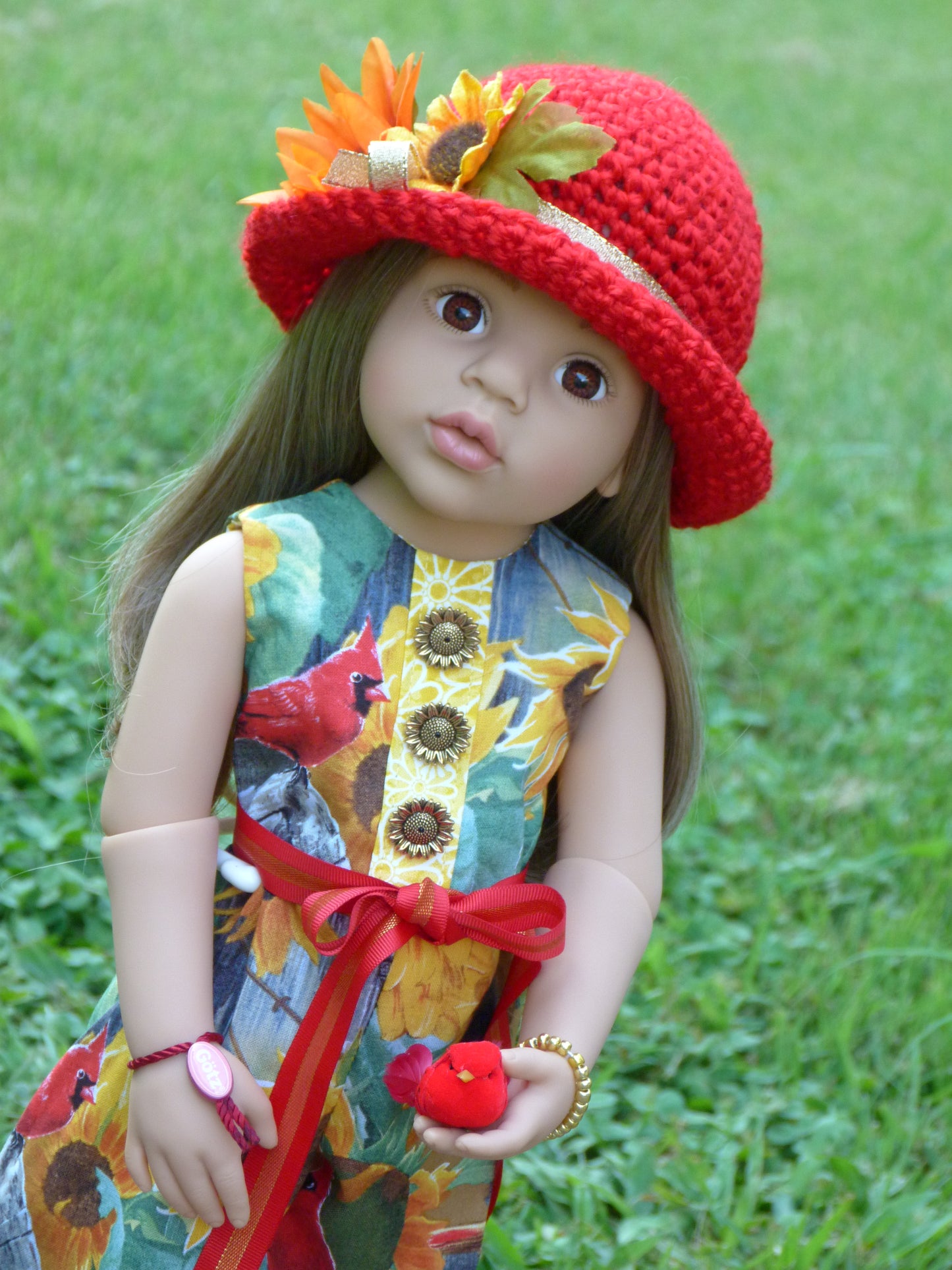 Cardinals and Sunflowers Outfit Handmade to fit 19.5 Inch Gotz Happy Kidz Doll