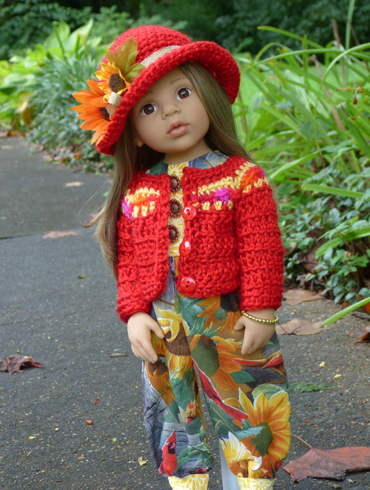 Cardinals and Sunflowers Outfit Handmade to fit 19.5 Inch Gotz Happy Kidz Doll