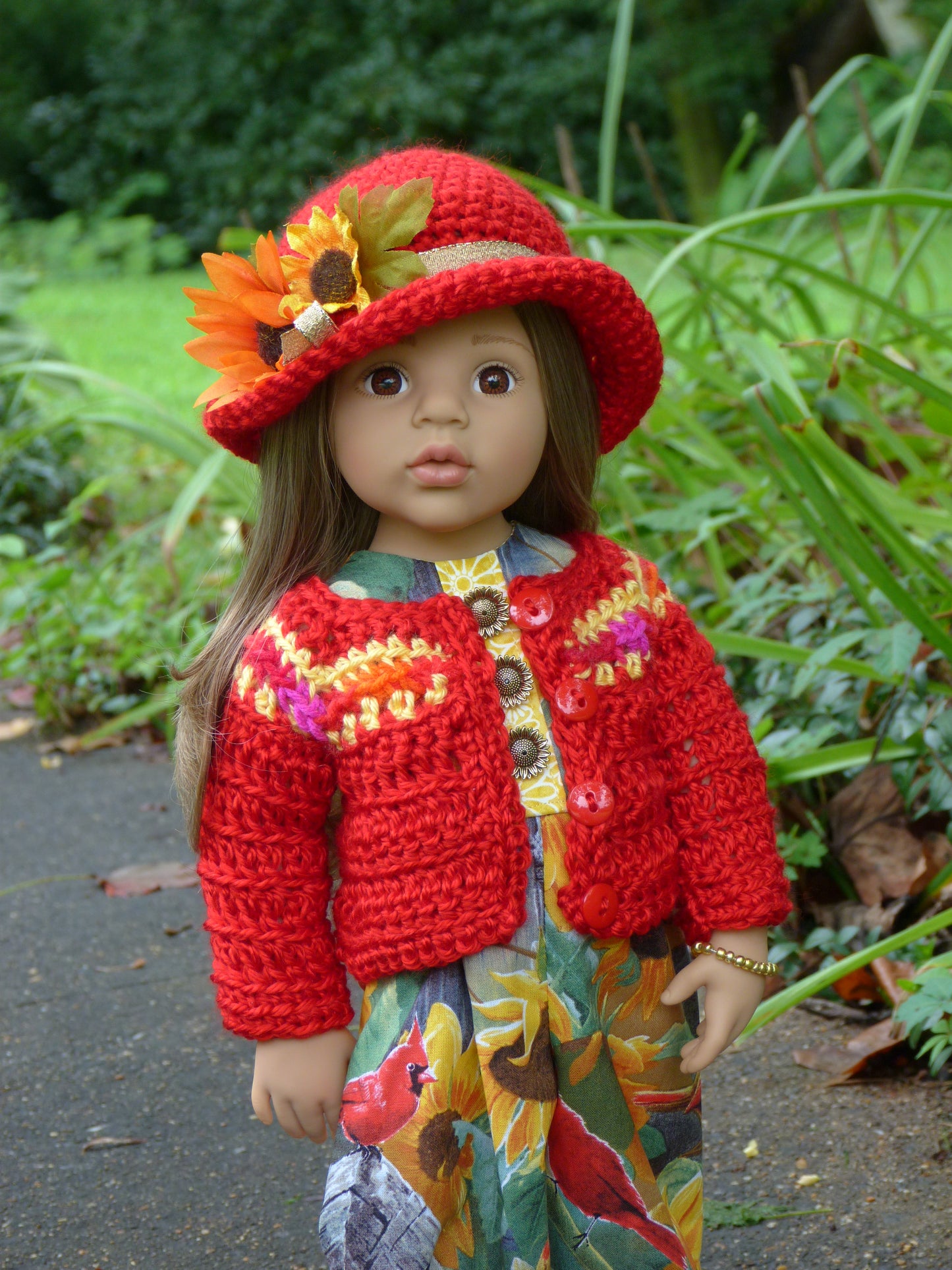 Cardinals and Sunflowers Outfit Handmade to fit 19.5 Inch Gotz Happy Kidz Doll