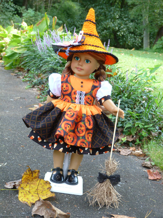 Jack-O'-Lantern Witch Halloween Ensemble for 18 Inch Doll Clothes Handmade to fit American Girl