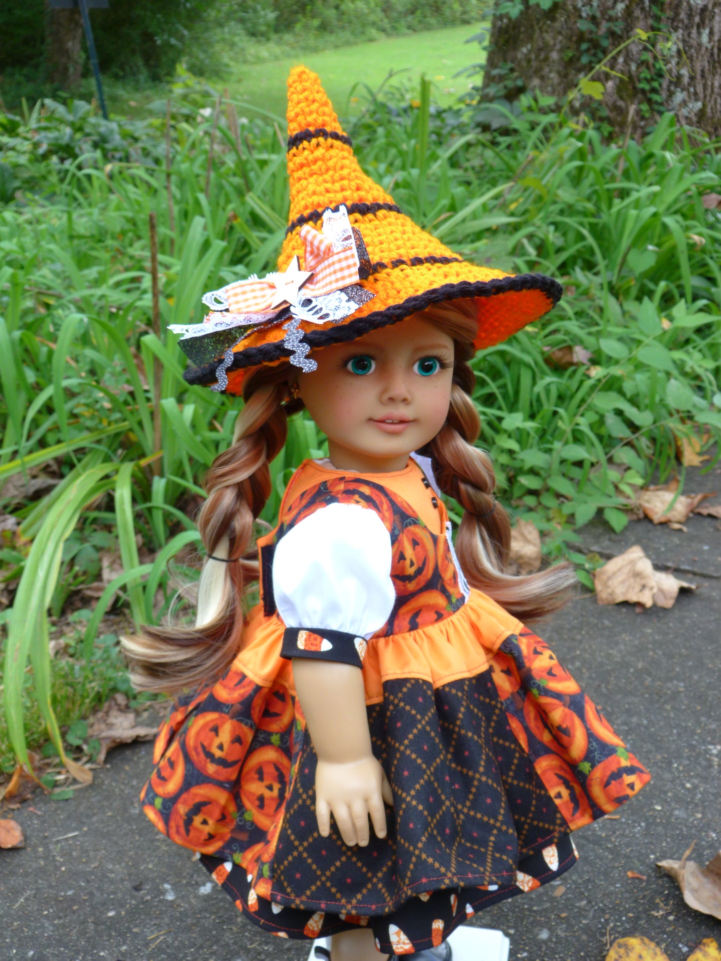 Jack-O'-Lantern Witch Halloween Ensemble for 18 Inch Doll Clothes Handmade to fit American Girl