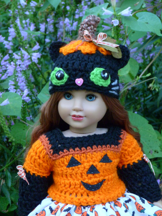 Halloween Jack o' Lantern Kitty Outfit for 18 Inch Doll