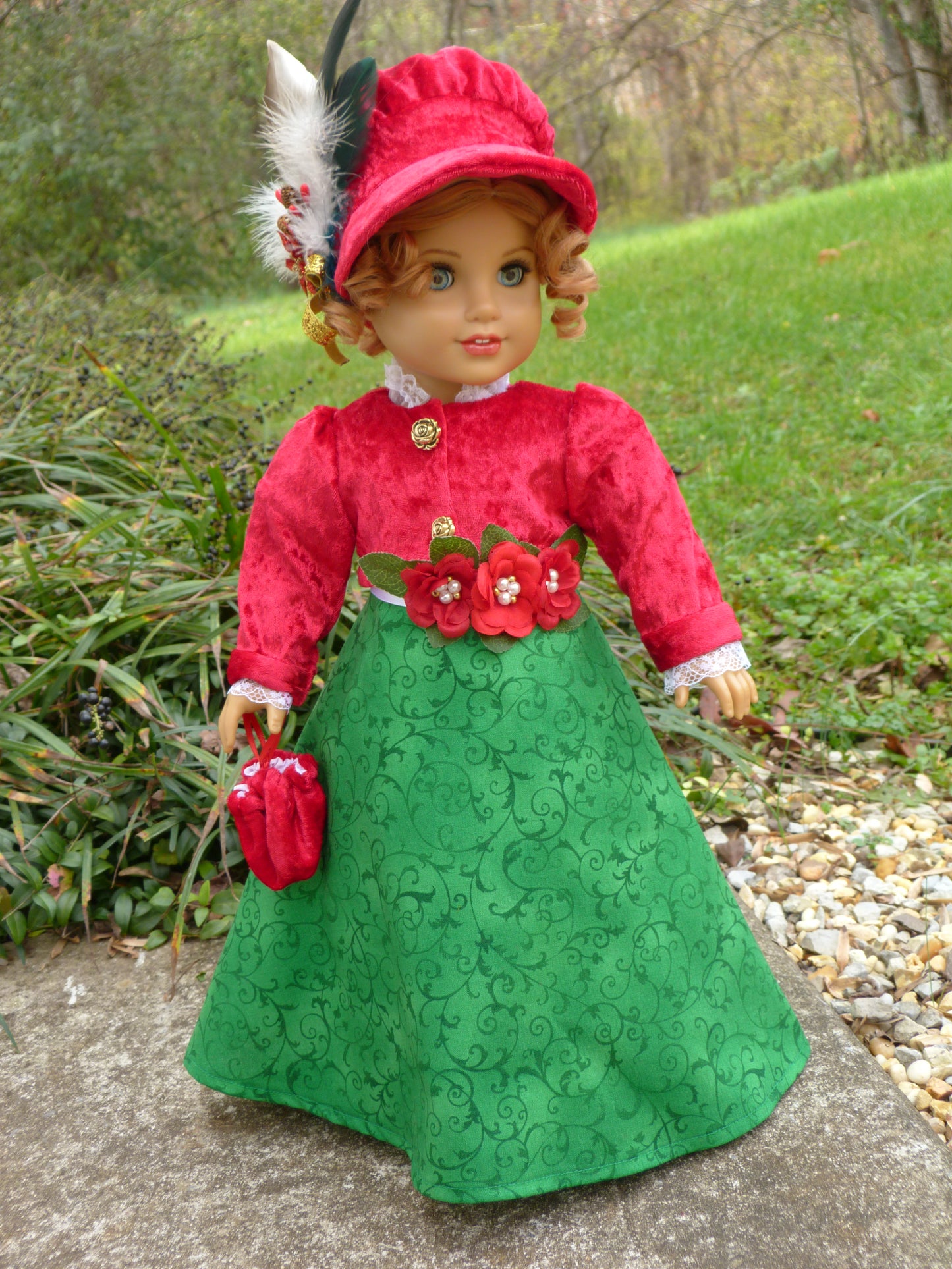 Christmas Rose Regency Ensemble for 18 Inch Doll