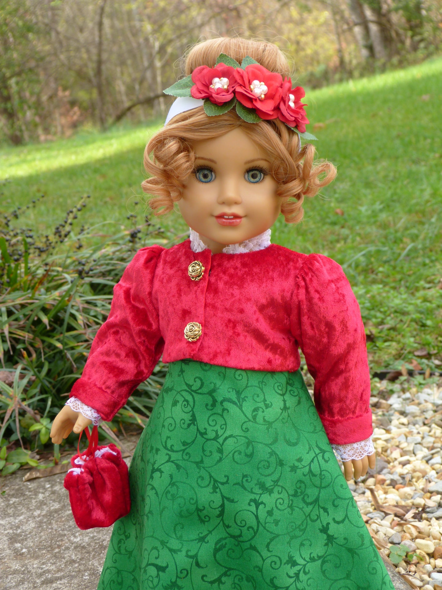 Christmas Rose Regency Ensemble for 18 Inch Doll