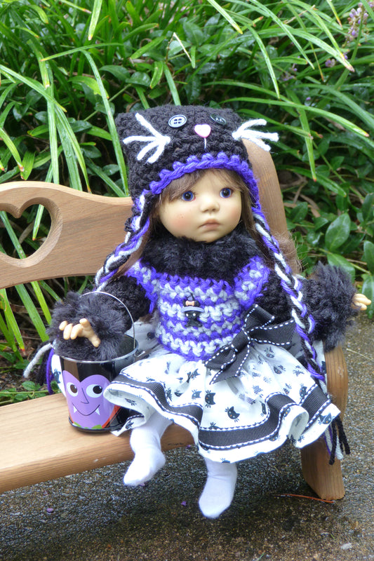 Halloween Black Cat Outfit Handmade to fit 11 Inch Dumpling Meadowdoll