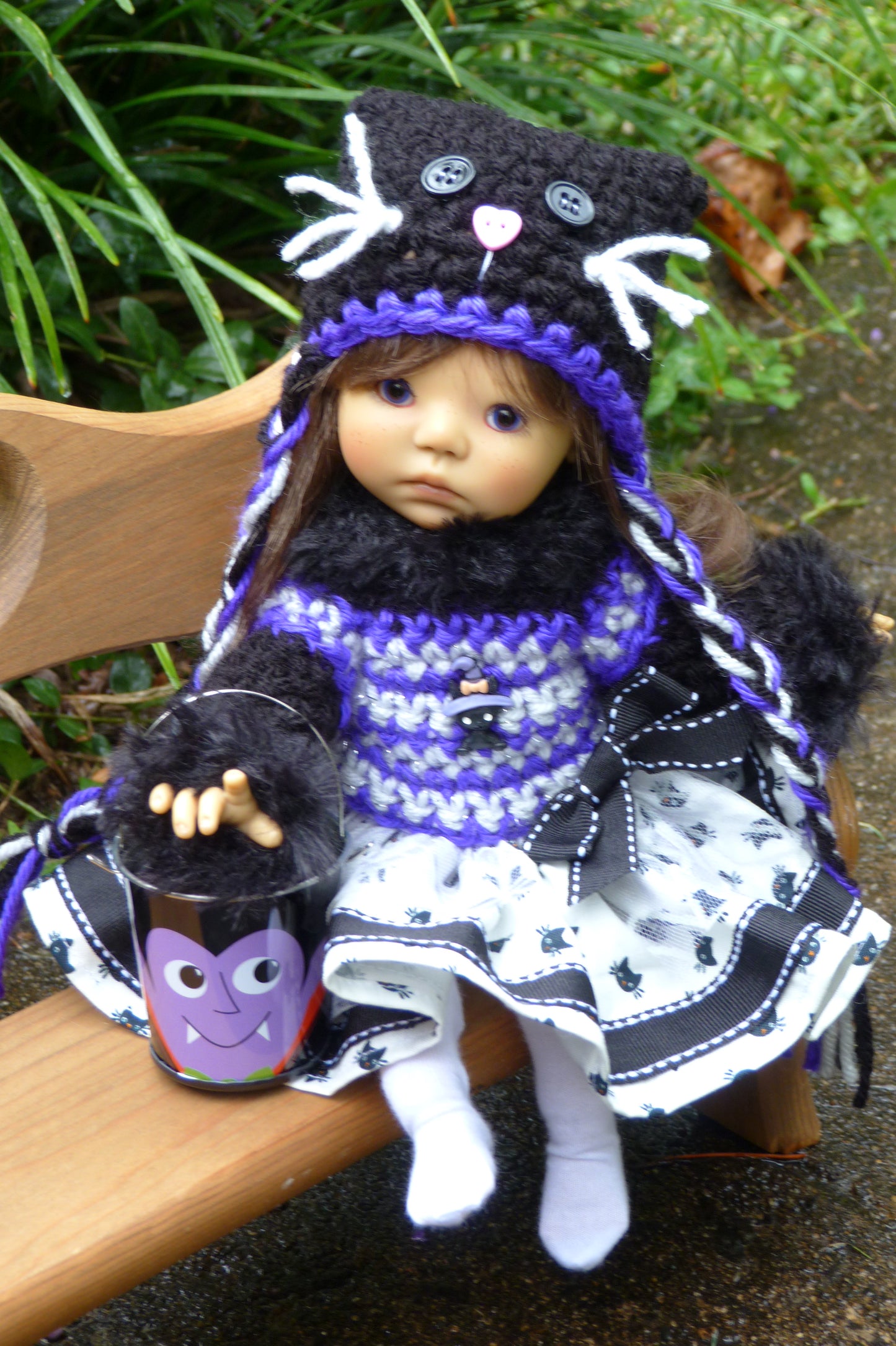 Halloween Black Cat Outfit Handmade to fit 11 Inch Dumpling Meadowdoll