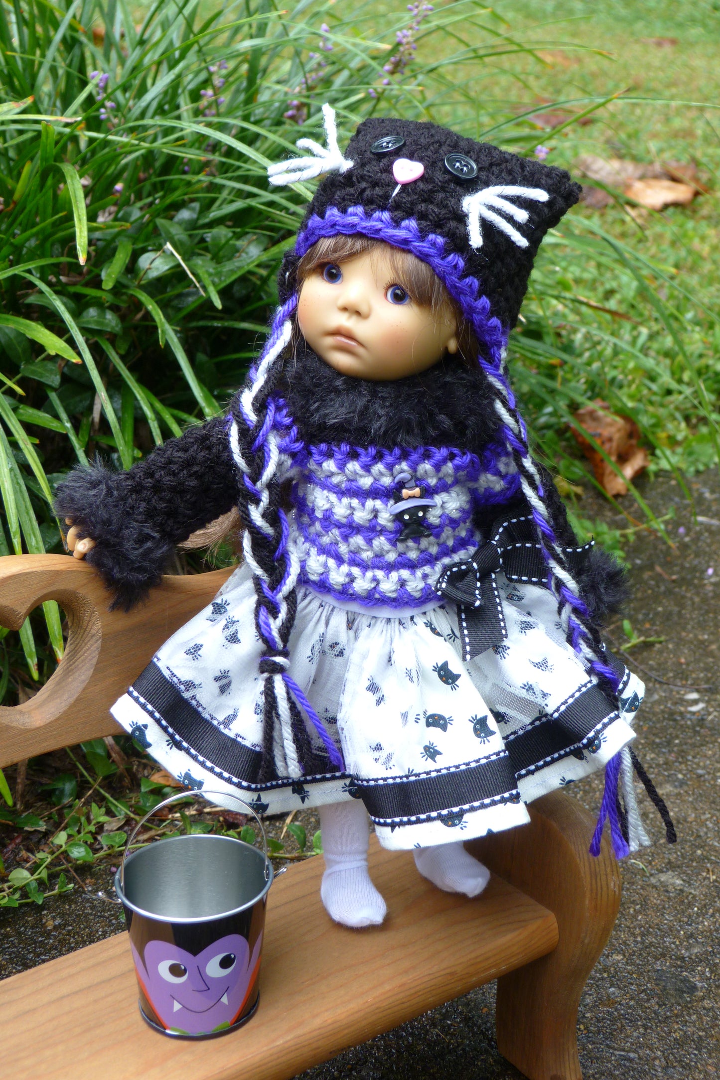 Halloween Black Cat Outfit Handmade to fit 11 Inch Dumpling Meadowdoll