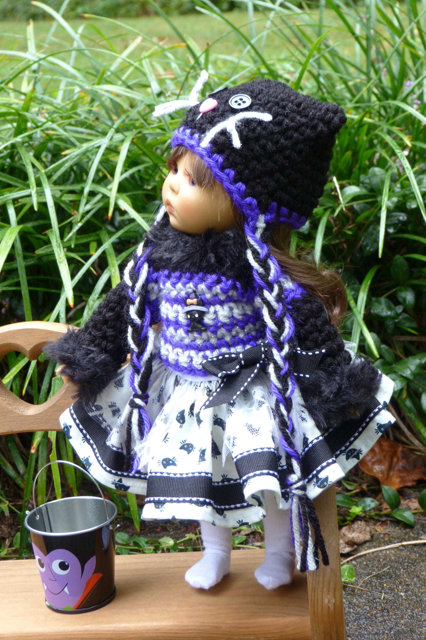 Halloween Black Cat Outfit Handmade to fit 11 Inch Dumpling Meadowdoll