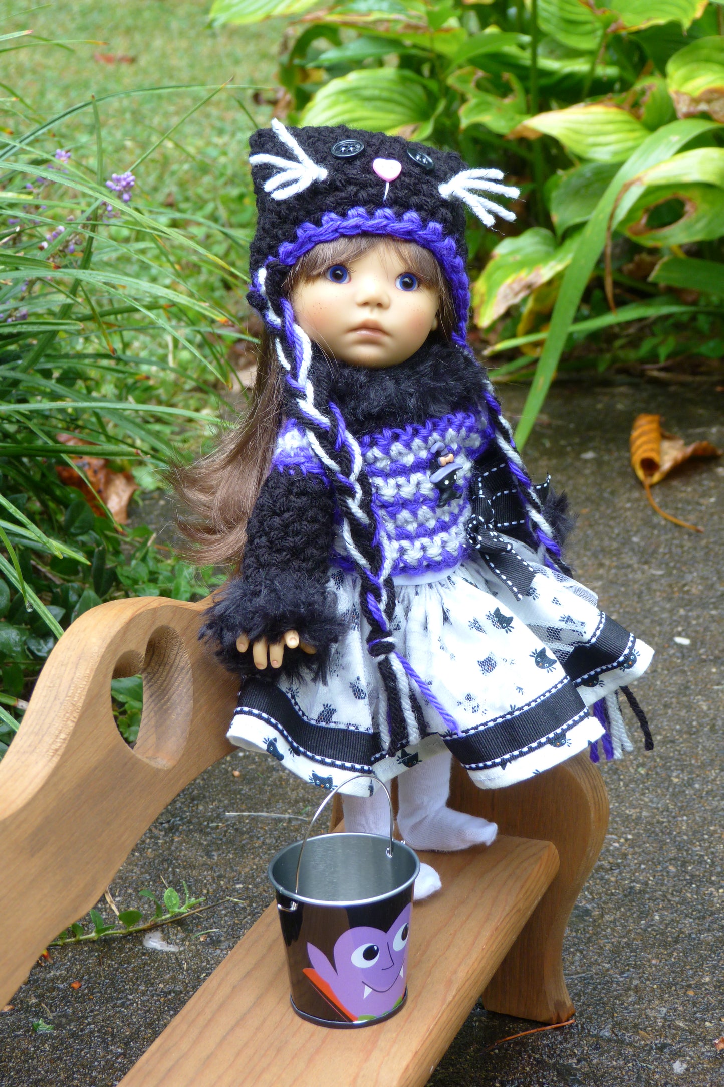 Halloween Black Cat Outfit Handmade to fit 11 Inch Dumpling Meadowdoll