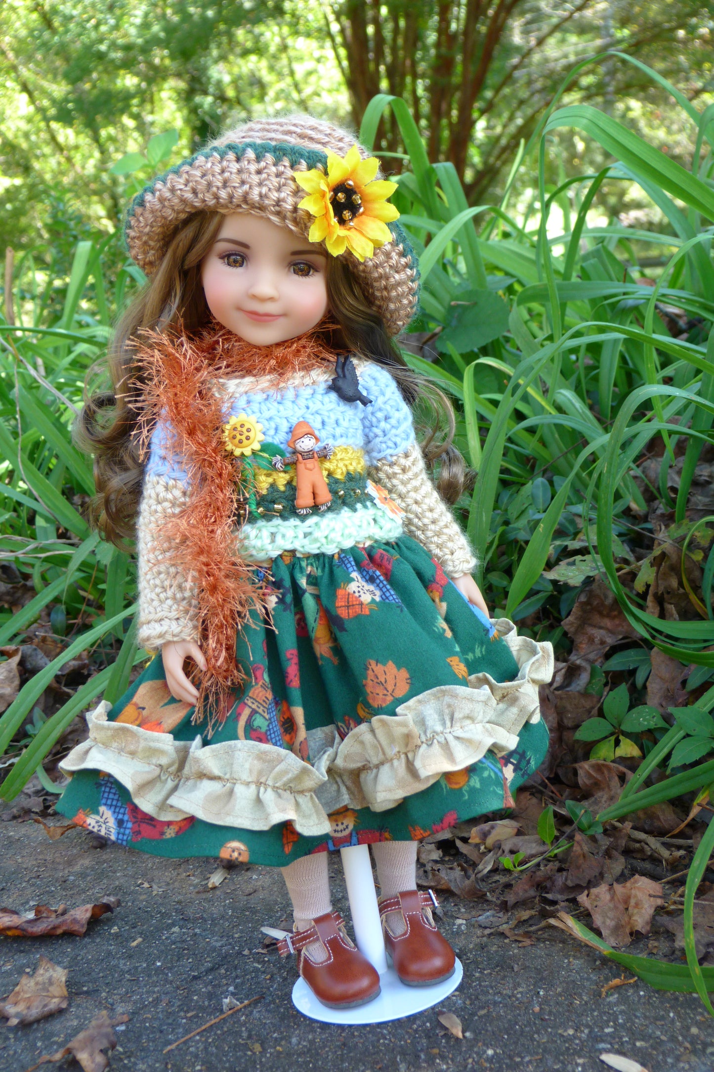 Sunflowers & Scarecrows Outfit Handmade to fit Ruby Red Fashion Friends Doll