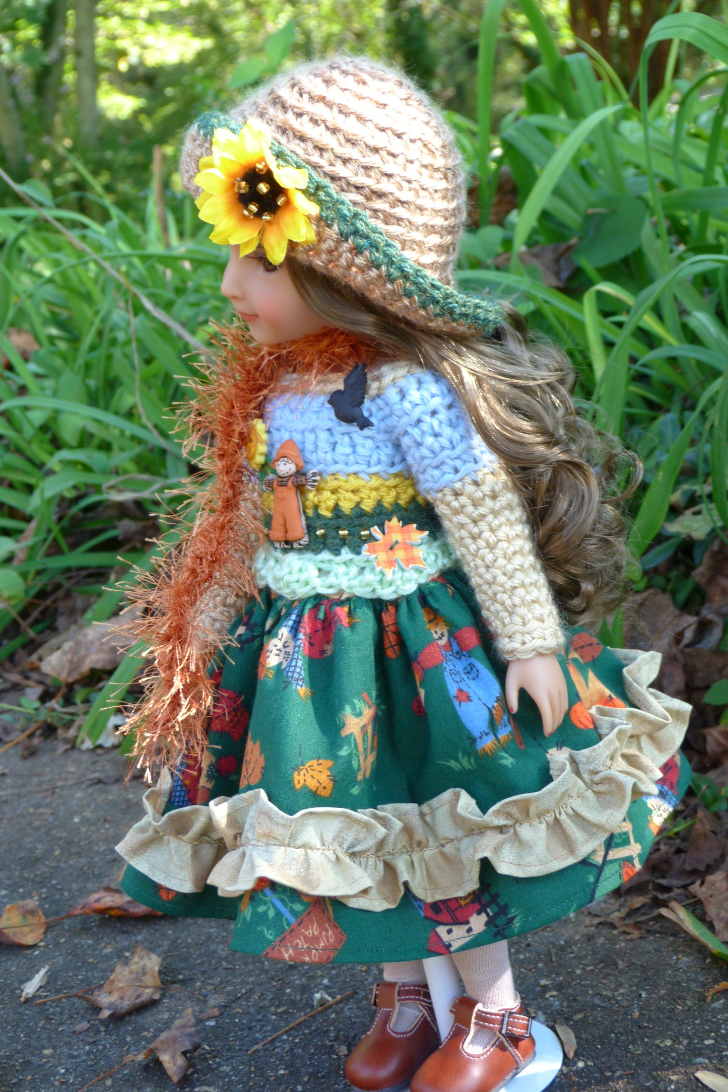 Sunflowers & Scarecrows Outfit Handmade to fit Ruby Red Fashion Friends Doll
