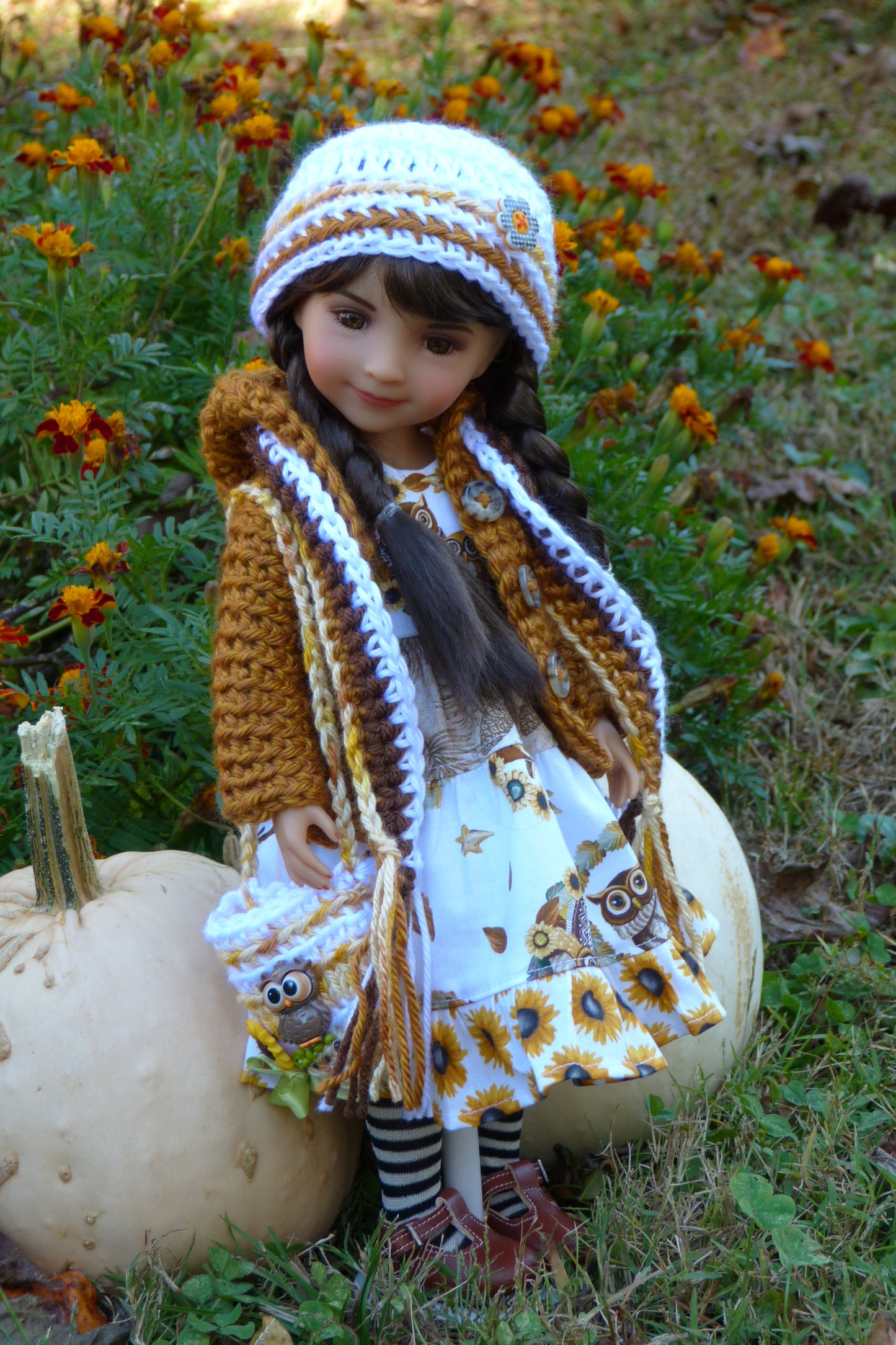 Fall Sunflower Owl Outfit - Handmade to fit Ruby Red Fashion Friends Doll - Autumn Ensemble