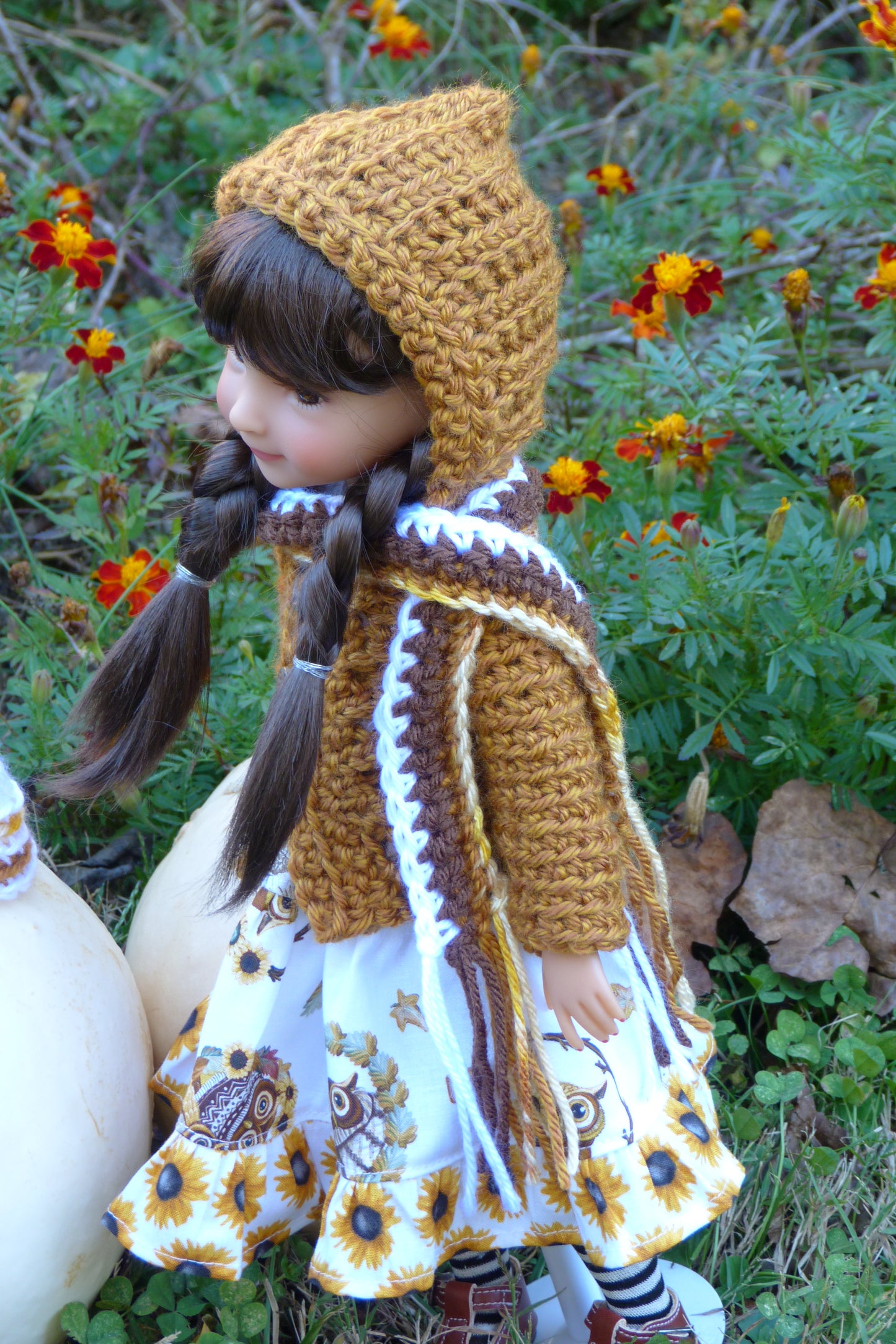 Fall Sunflower Owl Outfit - Handmade to fit Ruby Red Fashion Friends Doll - Autumn Ensemble