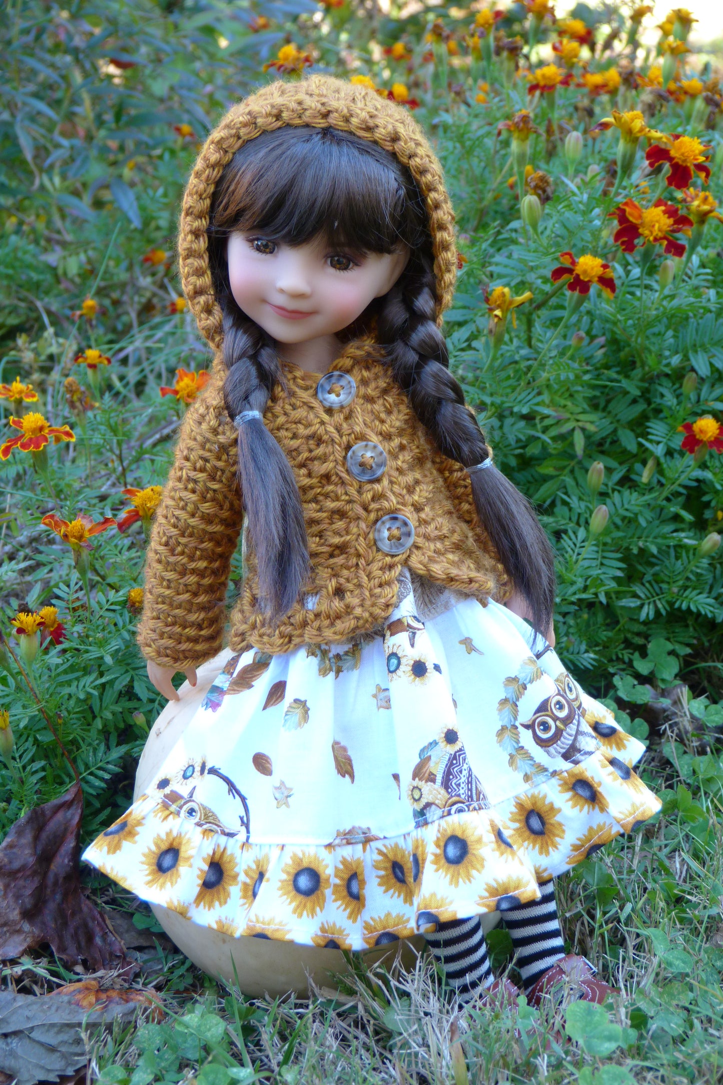 Fall Sunflower Owl Outfit - Handmade to fit Ruby Red Fashion Friends Doll - Autumn Ensemble