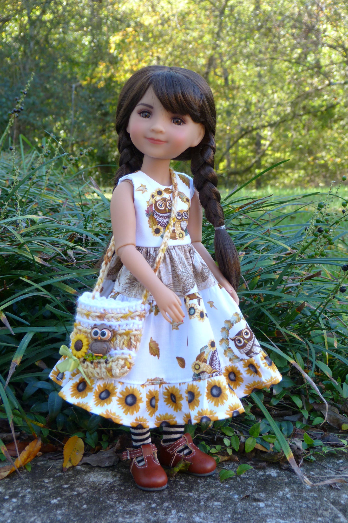 Fall Sunflower Owl Outfit - Handmade to fit Ruby Red Fashion Friends Doll - Autumn Ensemble