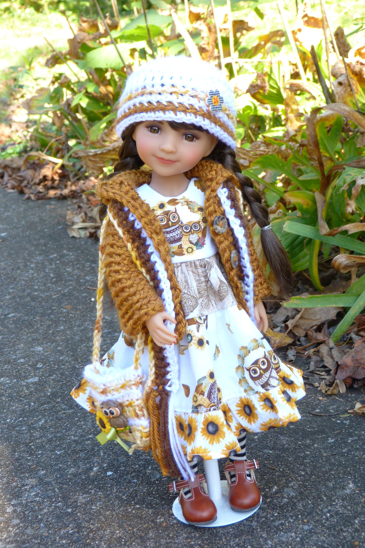 Fall Sunflower Owl Outfit - Handmade to fit Ruby Red Fashion Friends Doll - Autumn Ensemble