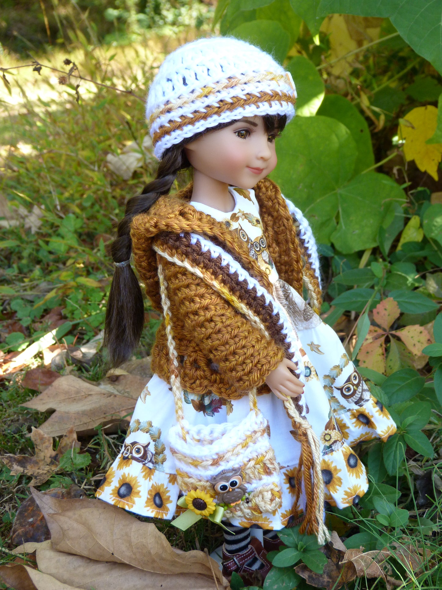 Fall Sunflower Owl Outfit - Handmade to fit Ruby Red Fashion Friends Doll - Autumn Ensemble