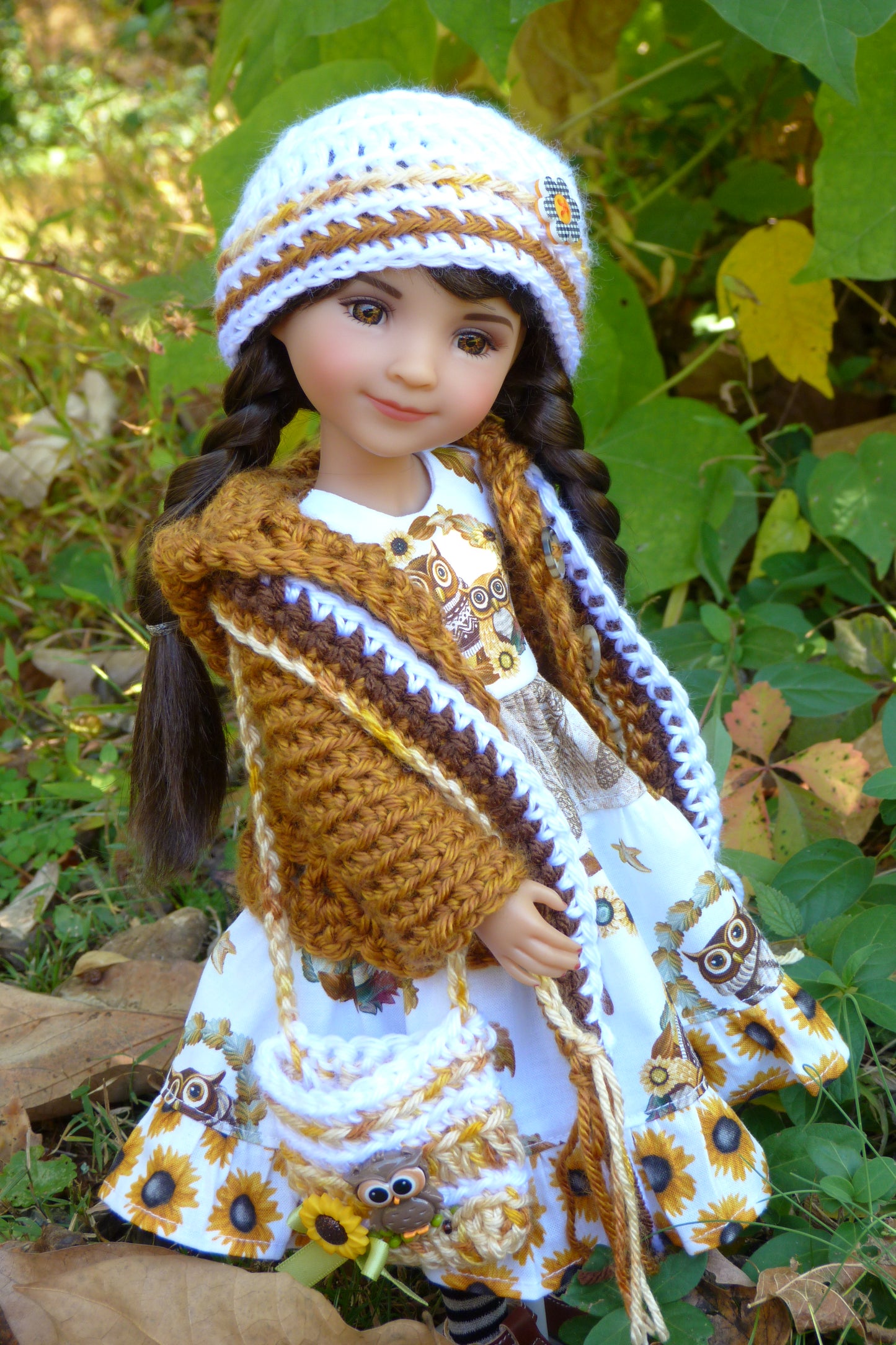 Fall Sunflower Owl Outfit - Handmade to fit Ruby Red Fashion Friends Doll - Autumn Ensemble