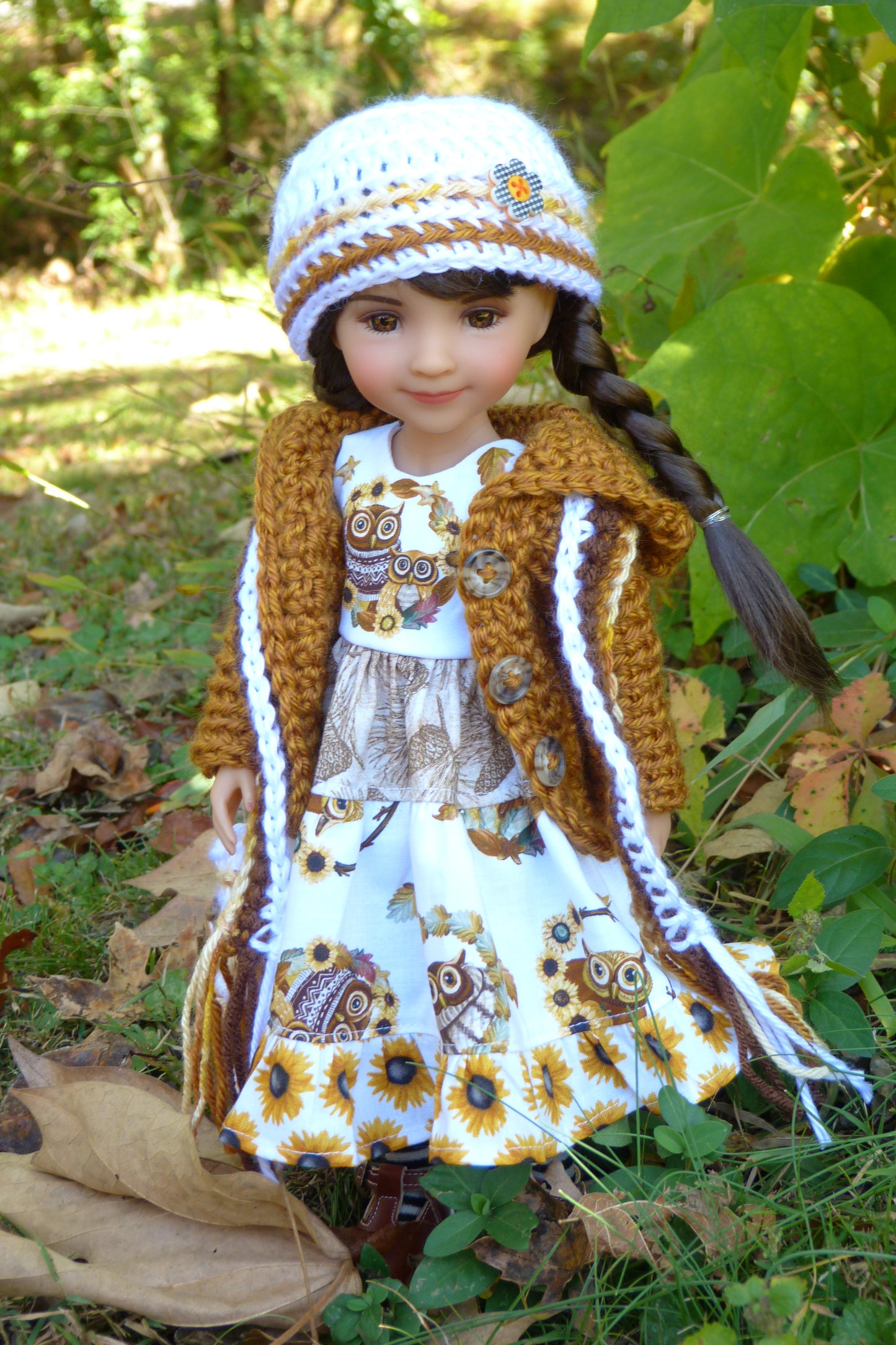 Fall Sunflower Owl Outfit - Handmade to fit Ruby Red Fashion Friends Doll - Autumn Ensemble