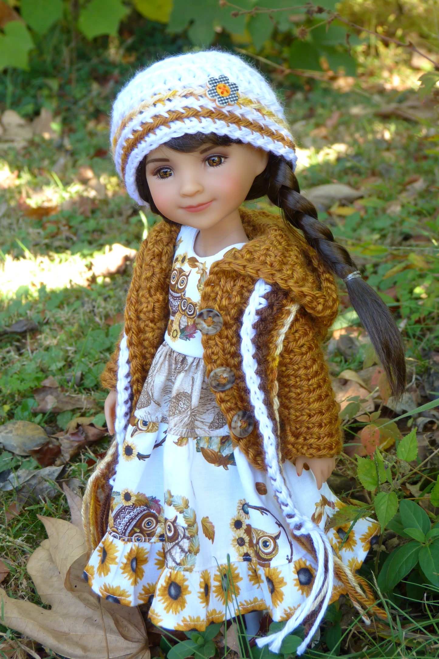 Fall Sunflower Owl Outfit - Handmade to fit Ruby Red Fashion Friends Doll - Autumn Ensemble
