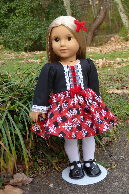 Plaid Snowflake Outfit Handmade to fit 18 Inch American Doll