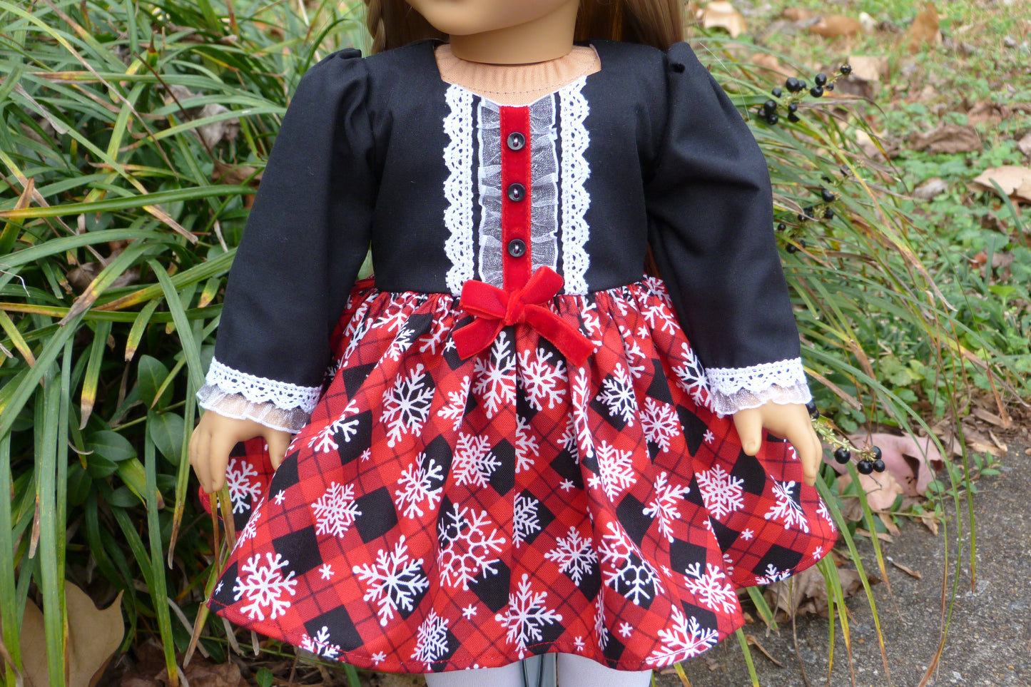 Plaid Snowflake Outfit Handmade to fit 18 Inch American Doll