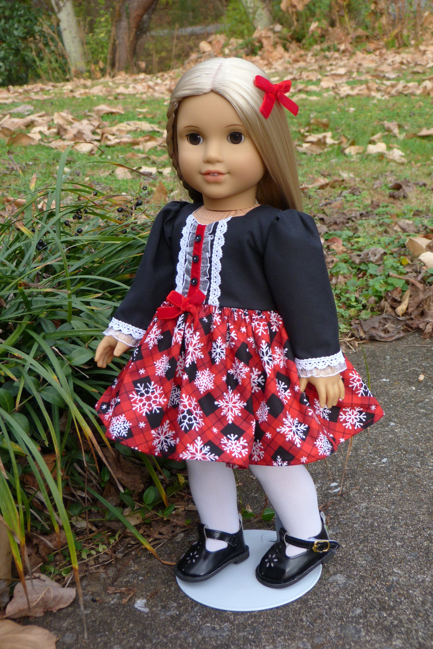Plaid Snowflake Outfit Handmade to fit 18 Inch American Doll