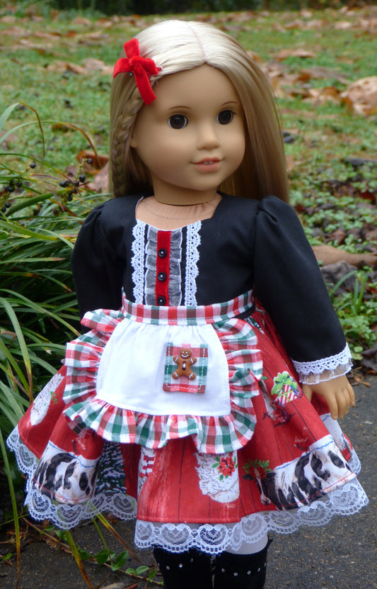 Christmas on the Farm Outfit Handmade to fit 18 Inch American Doll