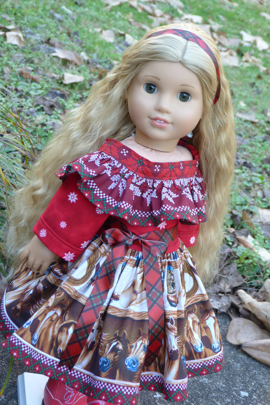 Christmas Cowgirl Outfit Handmade to fit 18 Inch American Doll