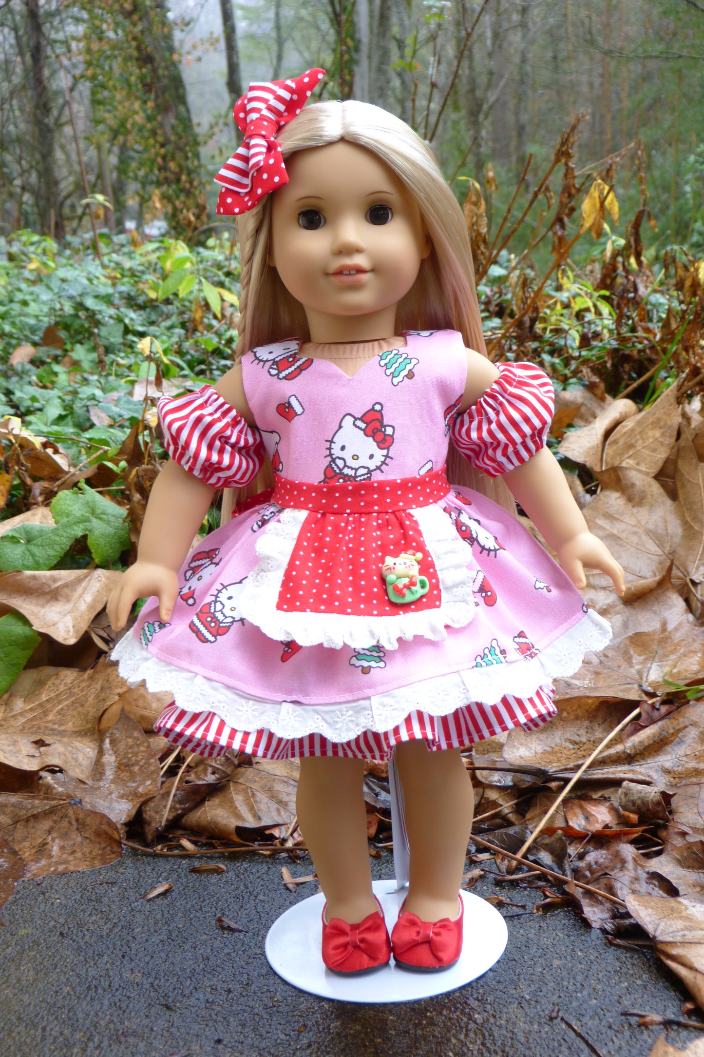 Christmas Kitty Outfit Handmade to fit 18 Inch American Doll
