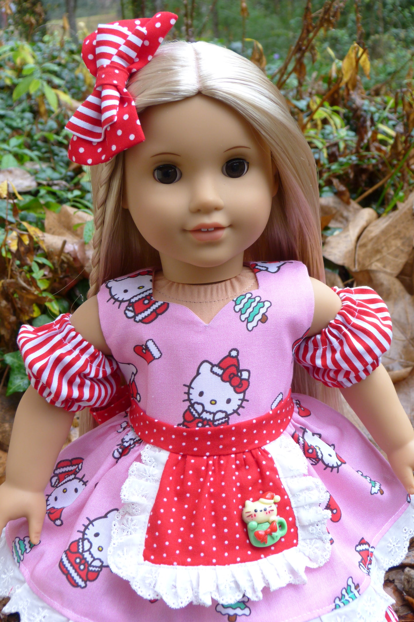 Christmas Kitty Outfit Handmade to fit 18 Inch American Doll