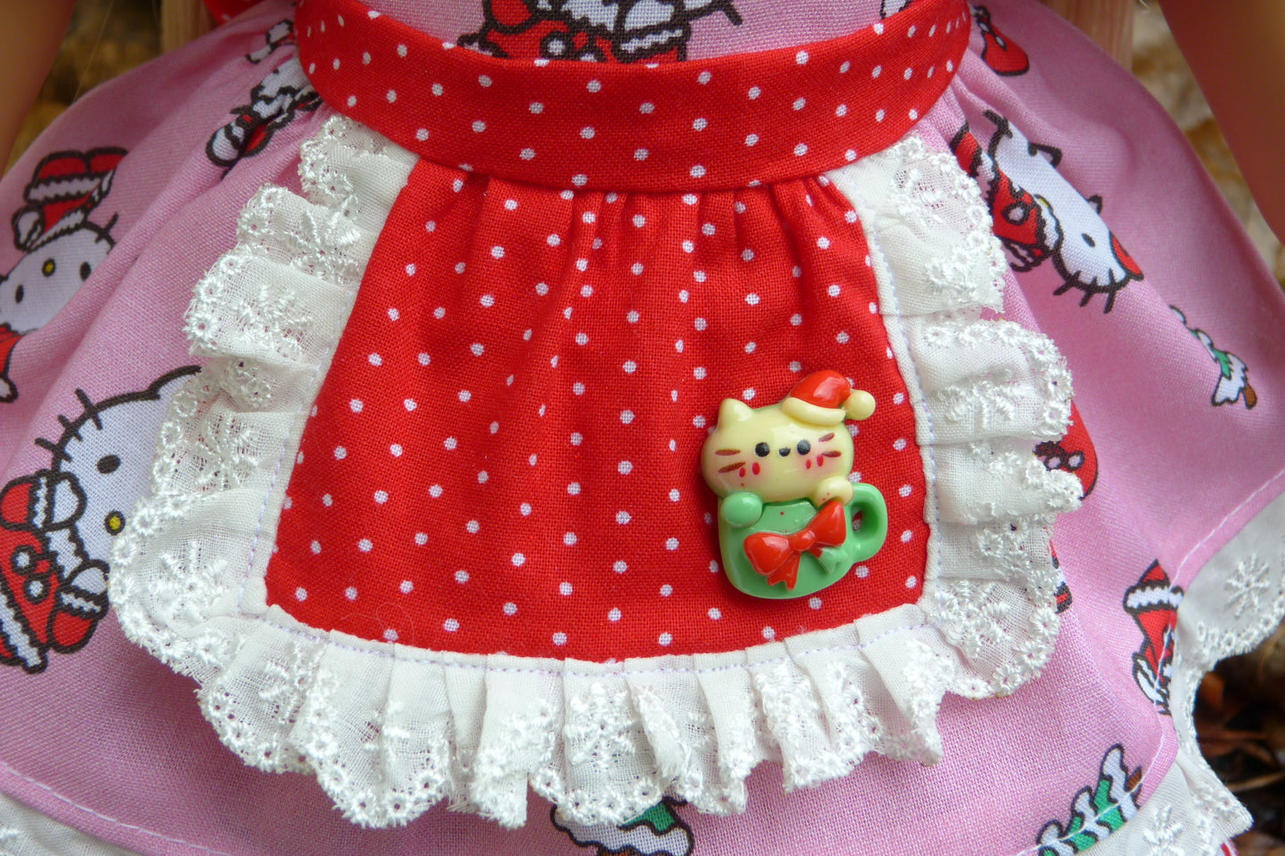 Christmas Kitty Outfit Handmade to fit 18 Inch American Doll