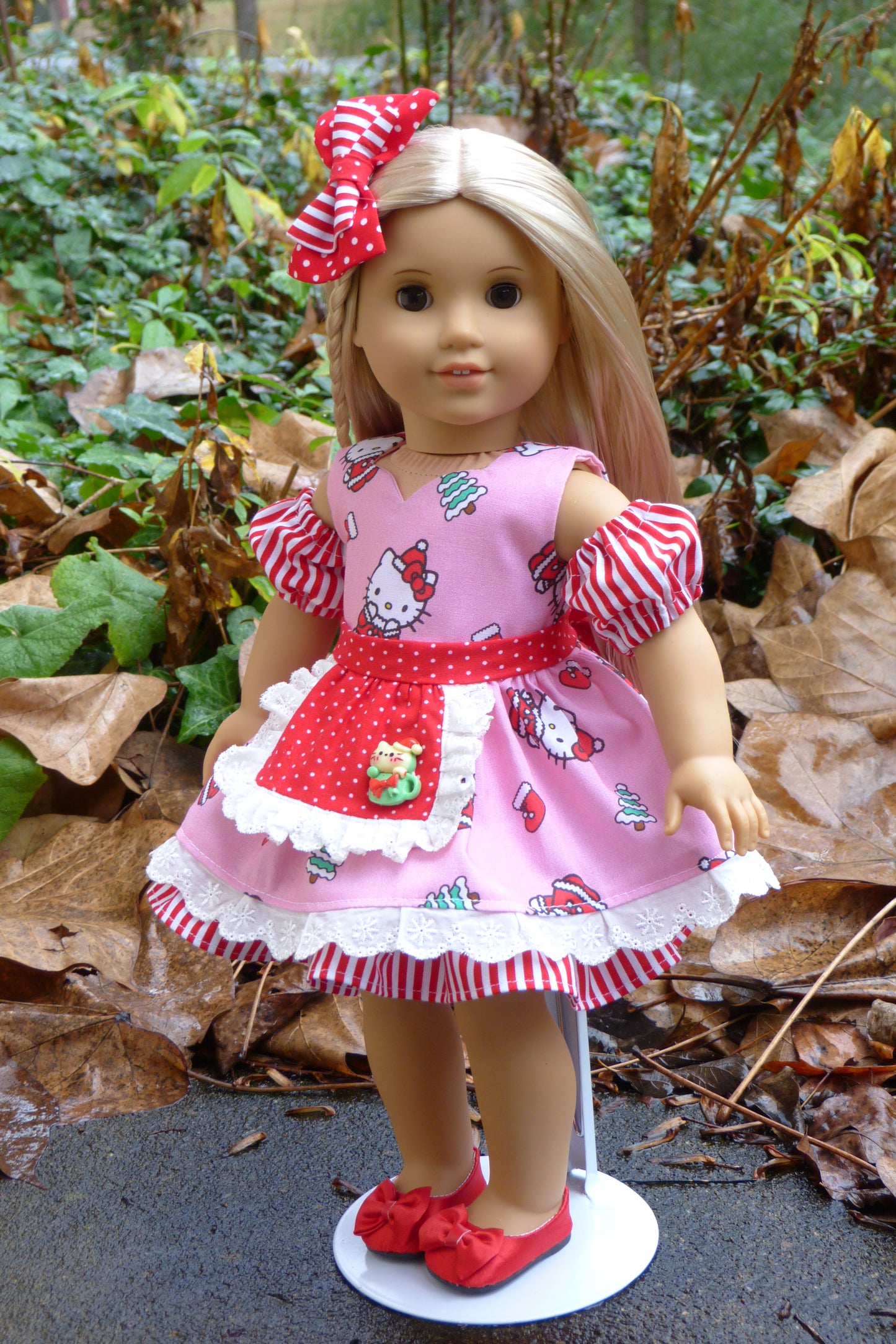 Christmas Kitty Outfit Handmade to fit 18 Inch American Doll
