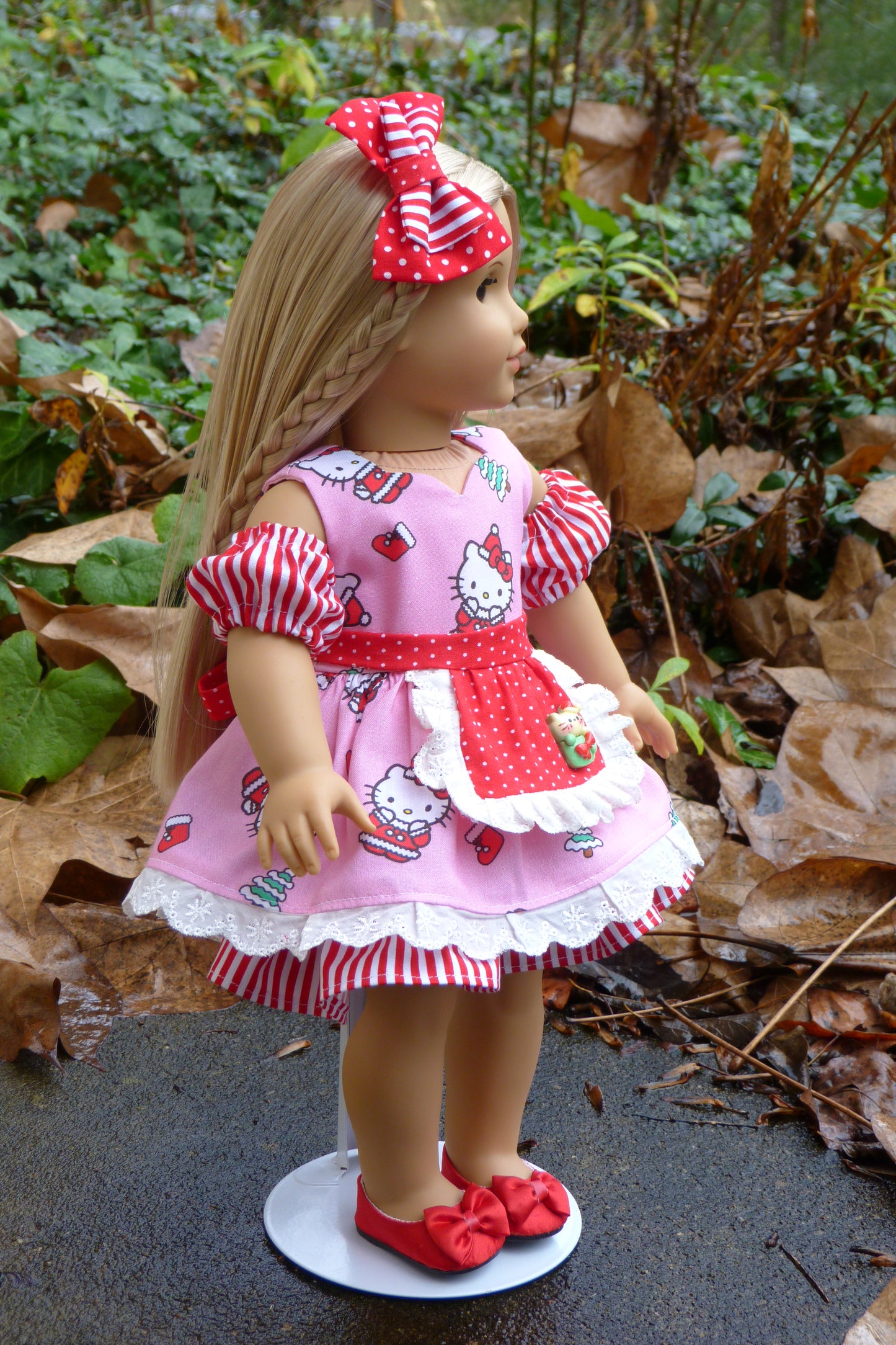 Christmas Kitty Outfit Handmade to fit 18 Inch American Doll